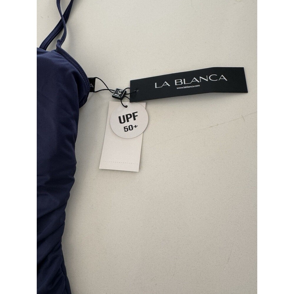 La Blanca Women's One Piece Swimsuit Island Goddess Shirred Side blue size 10 - Picture 10 of 15
